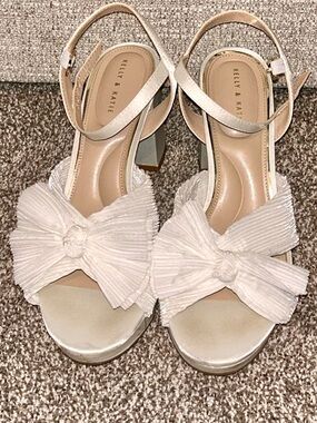 Kelly & Katie Ivory Bow Block Heel Sandals with Ankle Strap